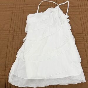 SHEIN White Asymmetrical Ruffle Spaghetti Strap Dress